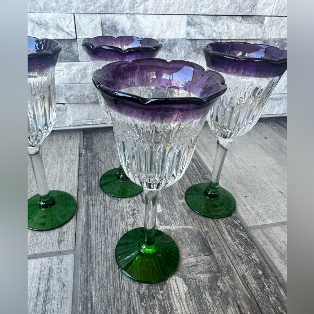 Anthropologie Saintpaulia Wine Tulip Handblown  Glass Set of 4 - Picture 4 of 11
